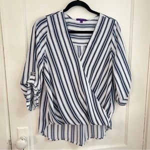 West Kei Blue and White Striped Blouse